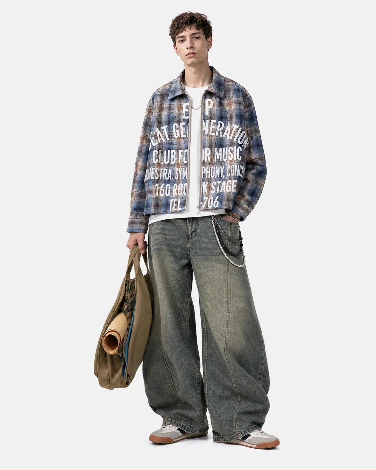 Letter Graphic Plaid Long-Sleeve Shirt