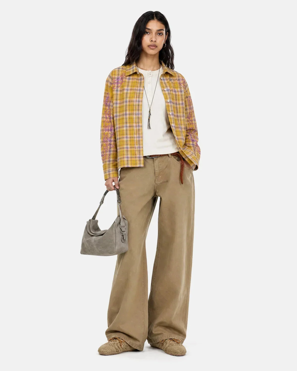 Abstract Line Plaid Shirt