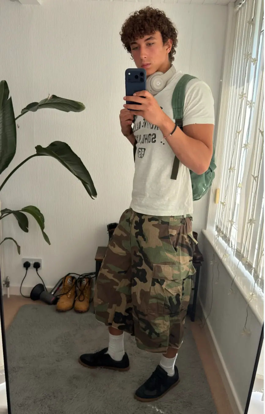 Oversized Camo Cargo Longline Shorts