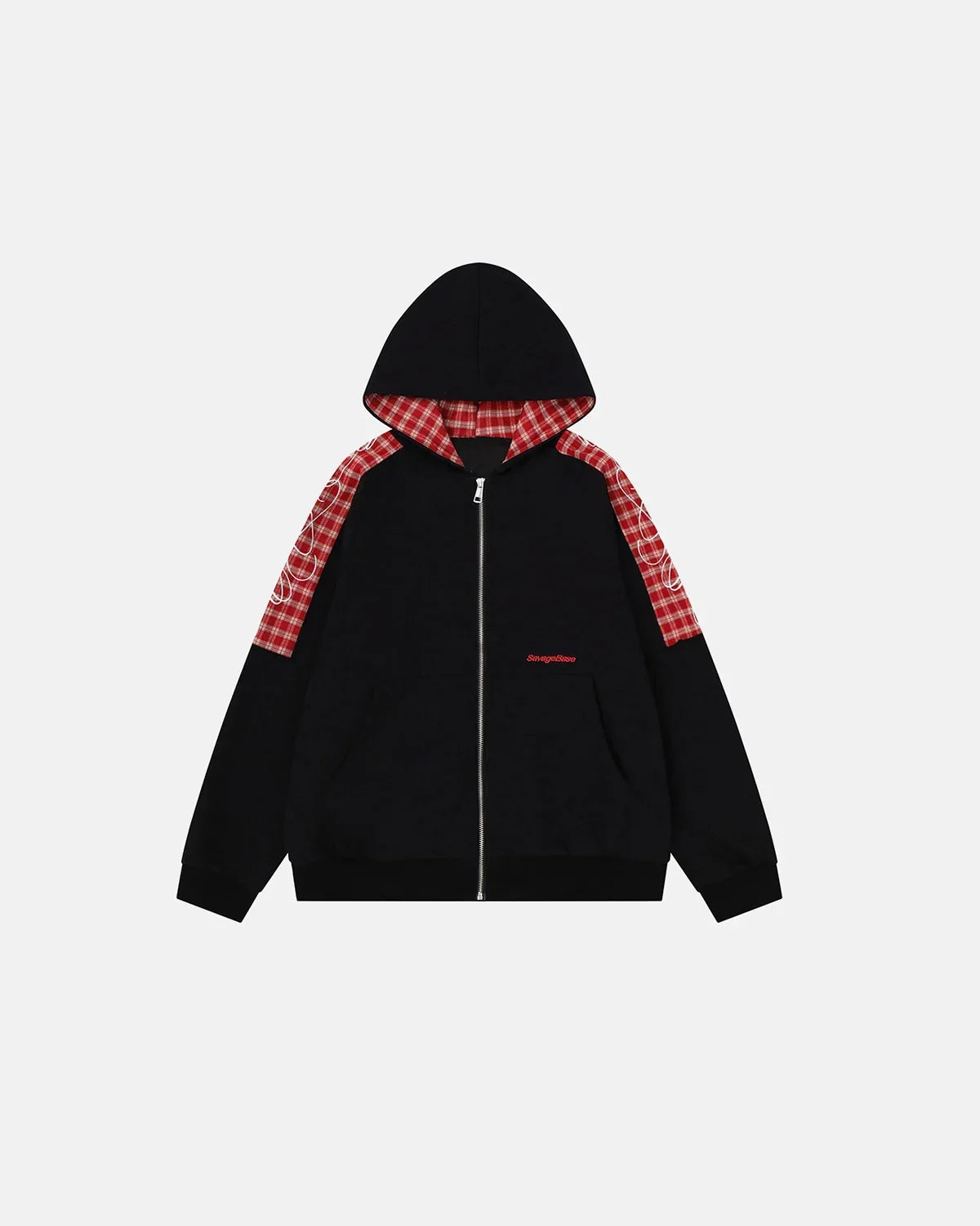 Plaid Panel Zip-Up Hoodie