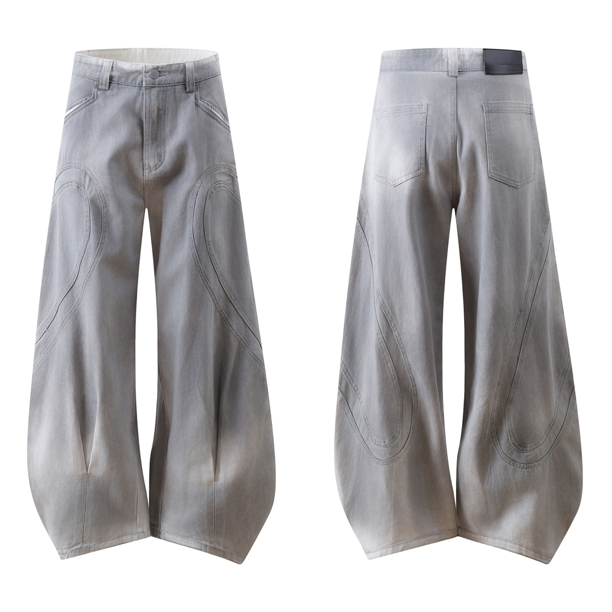 Madxmarx Washed Curved-Panel Balloon Wide-Leg Jeans