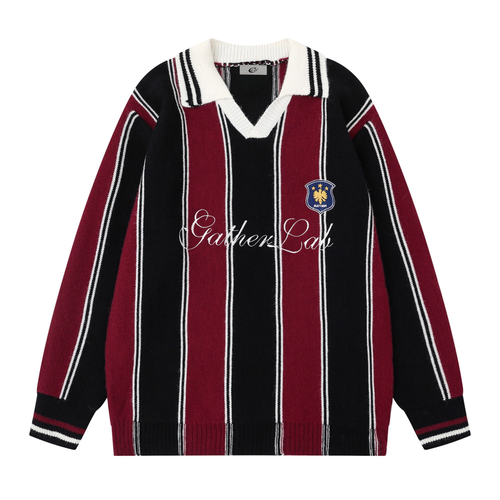 Madxmarx Collegiate Stripe Knit Sweater - M / Red