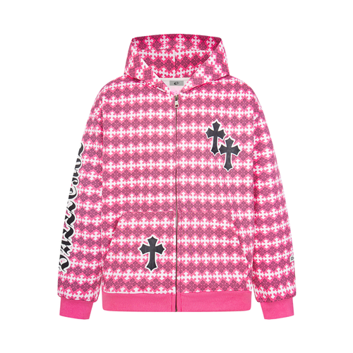 Madxmarx Gothic Pattern Full-Zip Hoodie - M / Red
