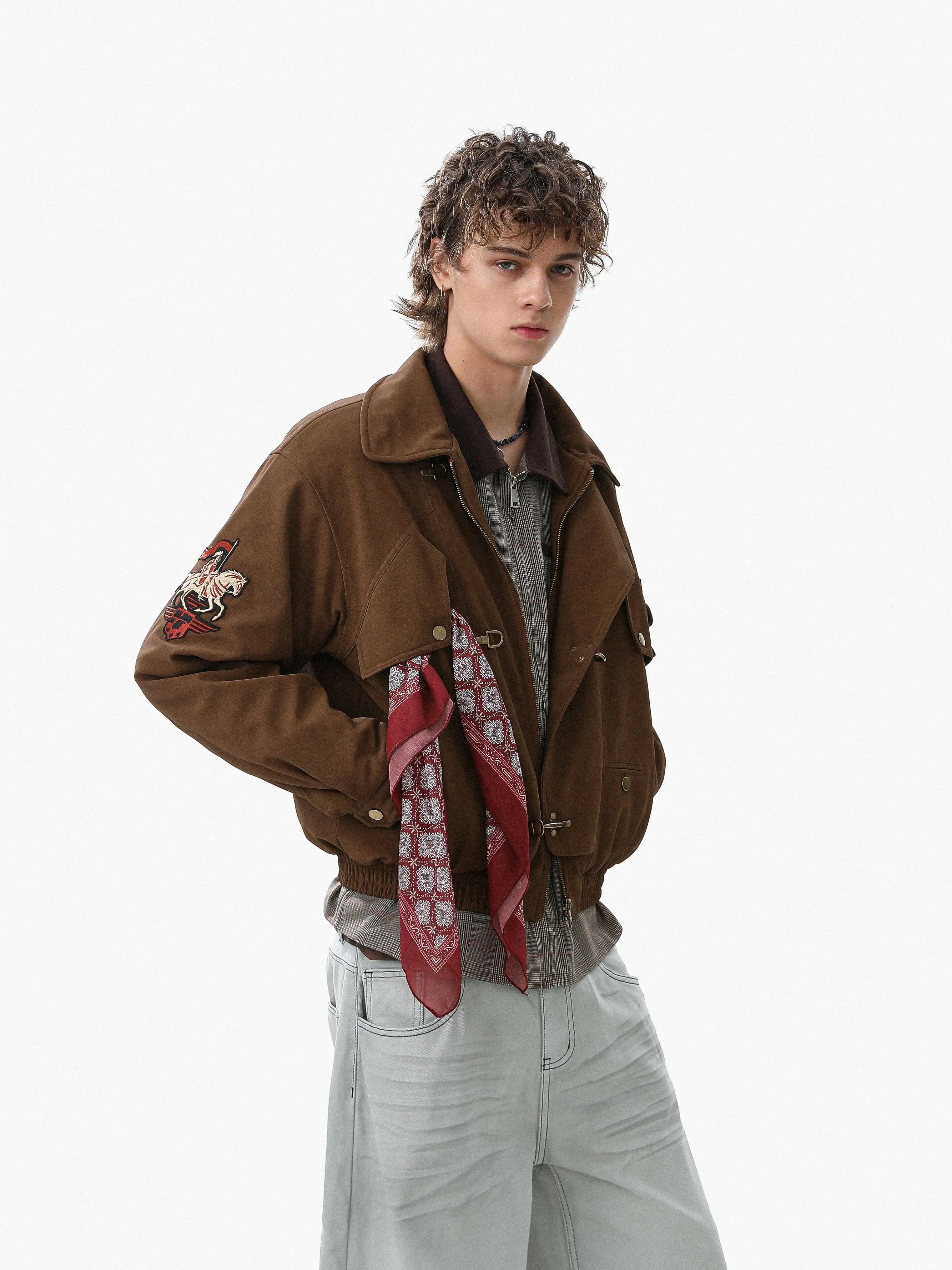 Horse Embroidery Suede Clasp Padded Jacket