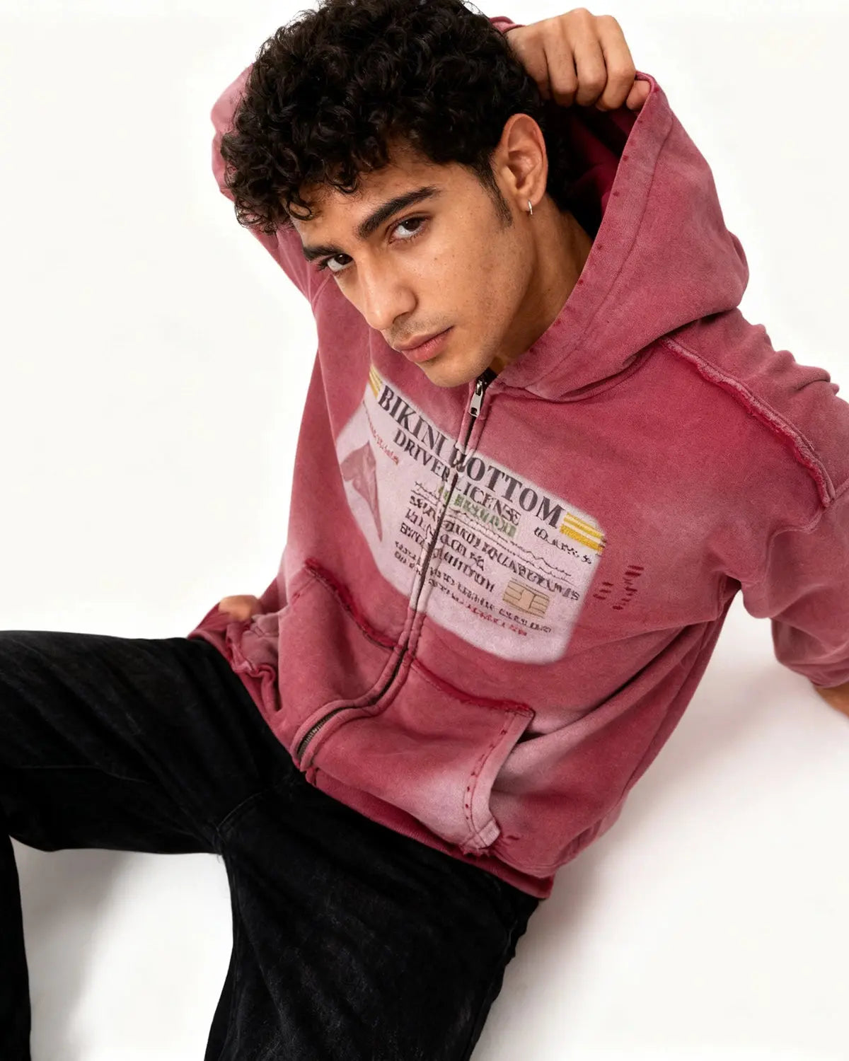 Graphic Ripped Washed Zip Up Hoodies