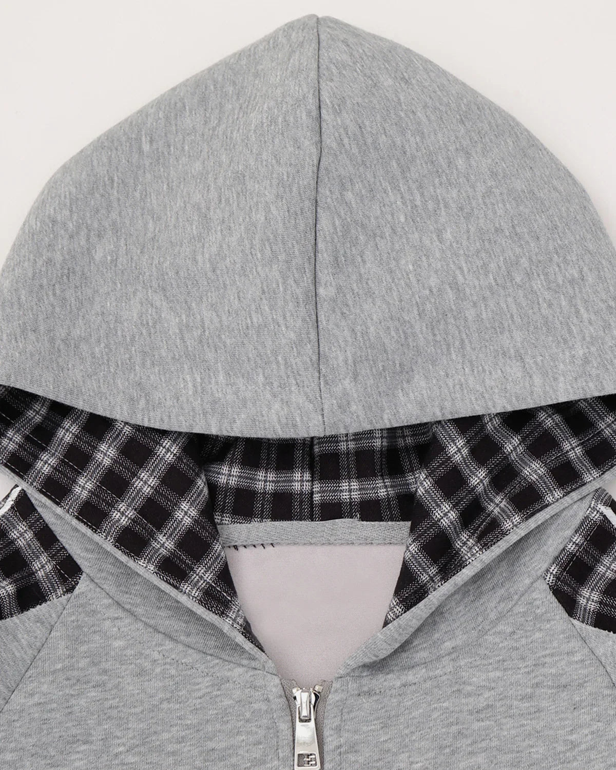 Plaid Panel Zip-Up Hoodie