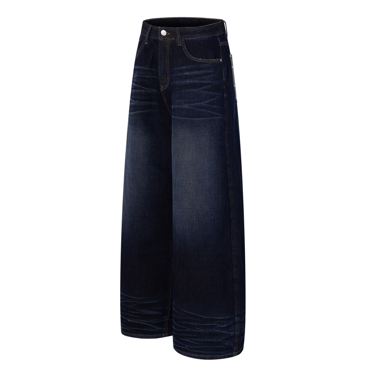 Madxmarx Leather-Patch Wide-Leg Denim