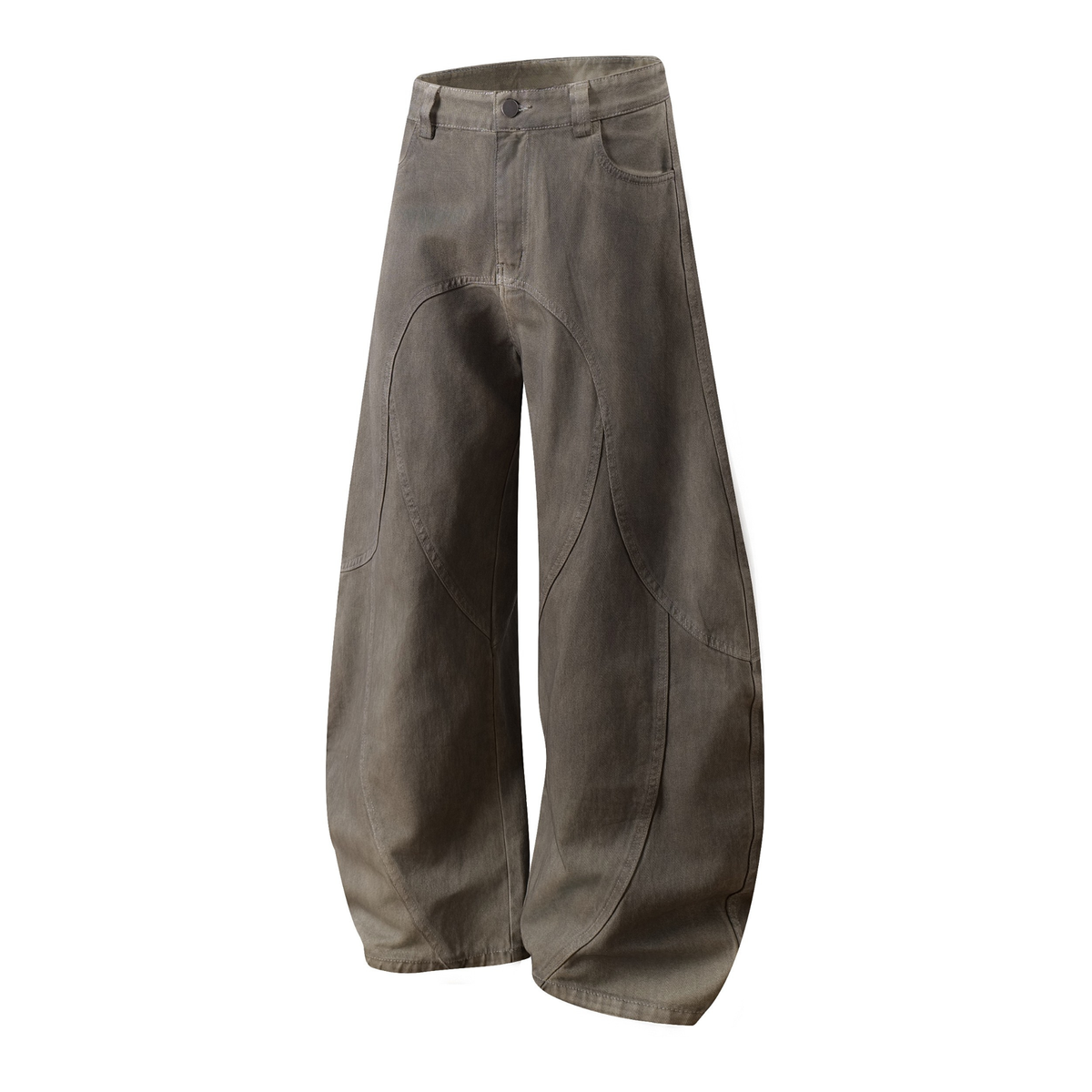 Madxmarx Washed Curved-Panel Blade Wide-Leg Jeans