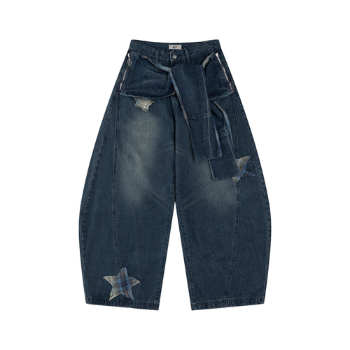 Jeans de pierna ancha con parche de estrella Madxmarx - XS / Azul