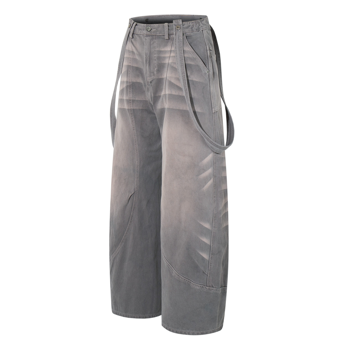 Madxmarx Strap-Detail Washed Wide-Leg Jeans