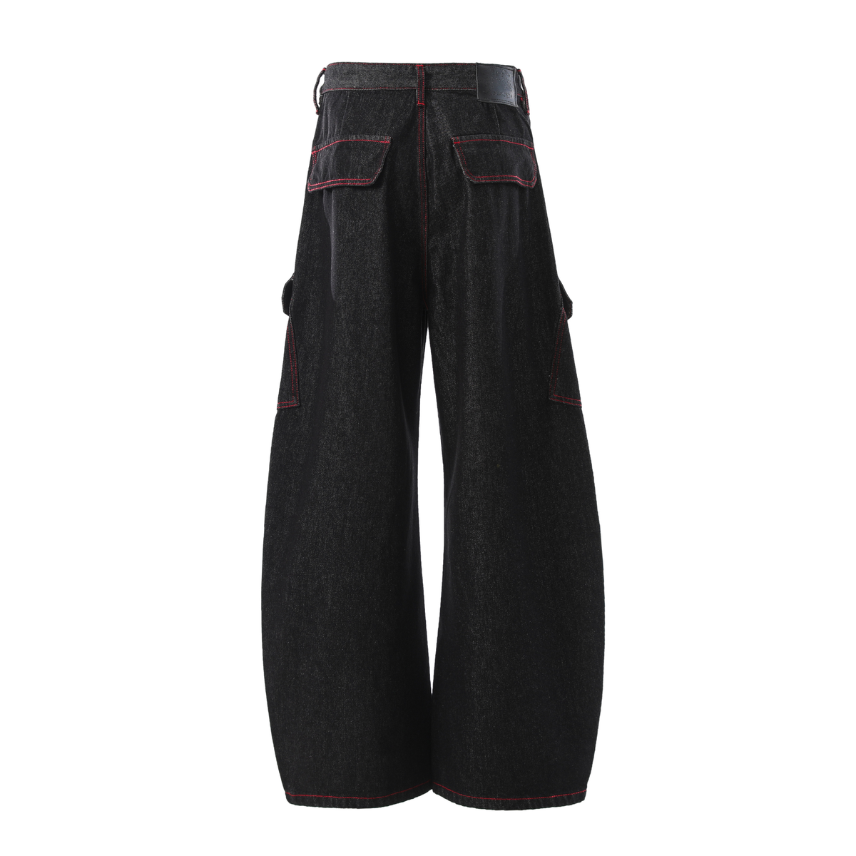 Pantalon cargo en jean incurvé à surpiqûres rouges Madxmarx