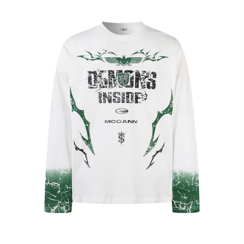 Madxmarx “Demons Inside” Gradient Graphic Long Sleeve Tee - M / White