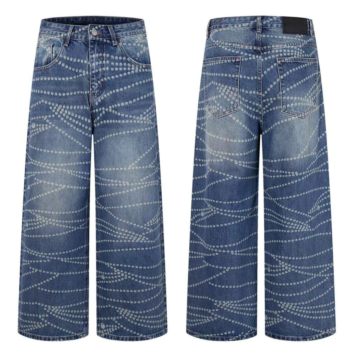 Madxmarx Dot-Pattern Wide-Leg Denim Pants
