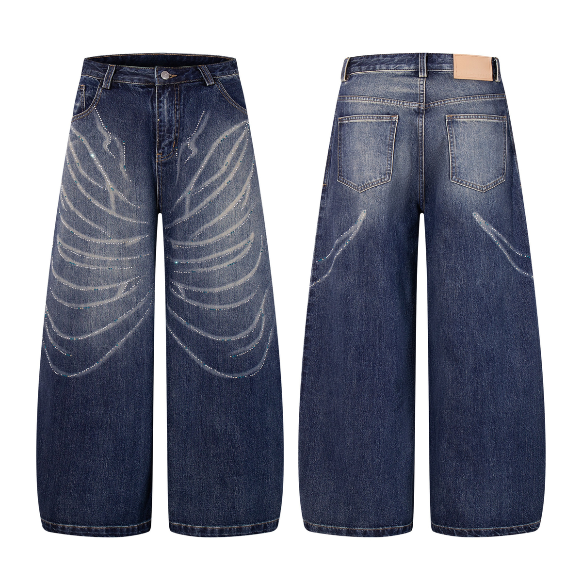 Madxmarx Rhinestone Wave Wide-Leg Jeans