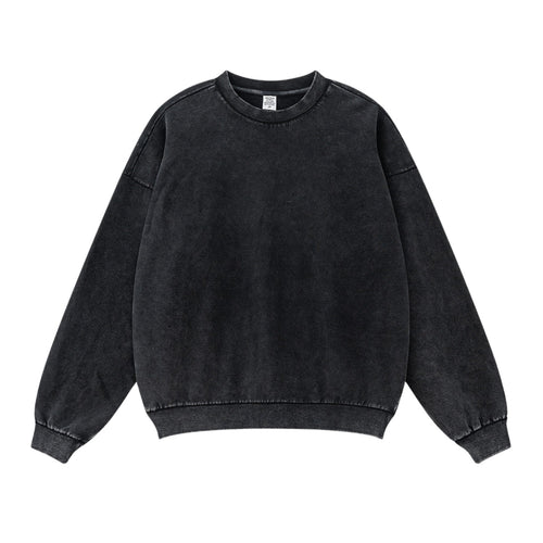 Washed Basic Round Neck Sweatshirt - Black / S