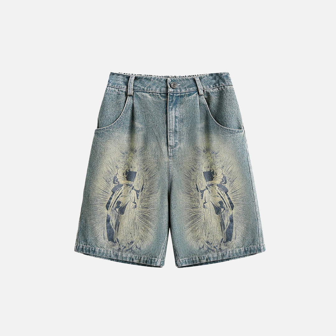 Pantaloncini in denim con stampa divina