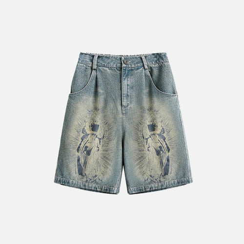 Short en jean à imprimé divin - Bleu / TG
