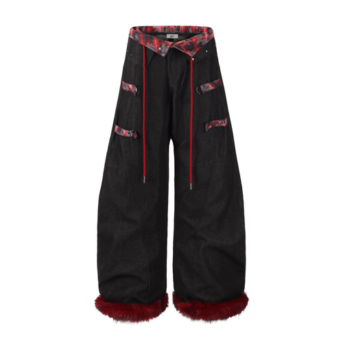Madxmarx Flannel-Lined Faux Fur Barrel Pants - XS / Black