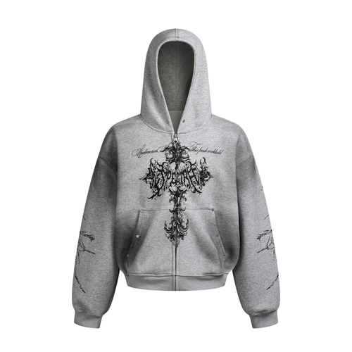Sudadera con capucha y cremallera Gothic Cross de Madxmarx - S / Gris