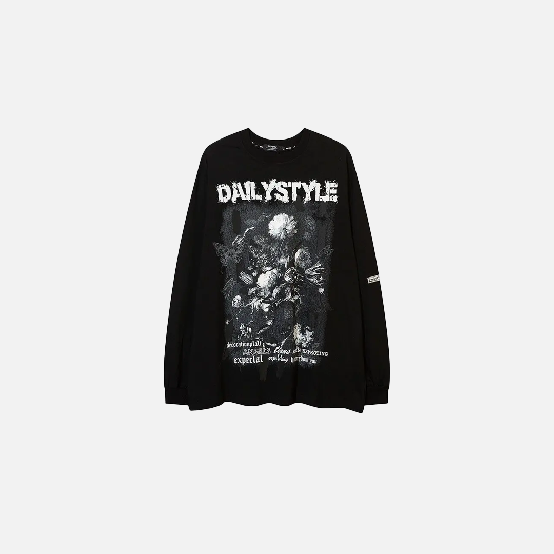 Floral Graffiti Print Long Sleeve T-Shirt