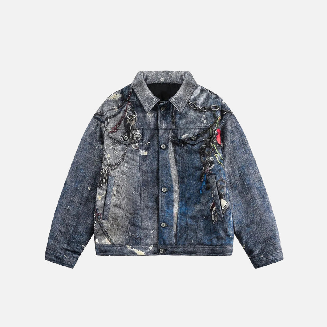 Abstract Chain Detail Denim Jacket