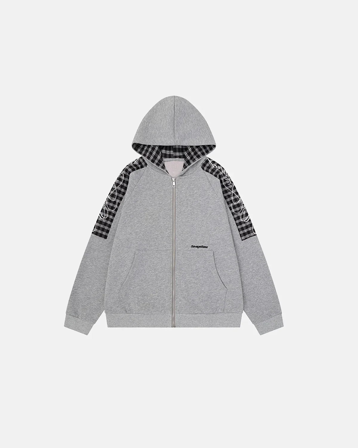 Plaid Panel Zip-Up Hoodie