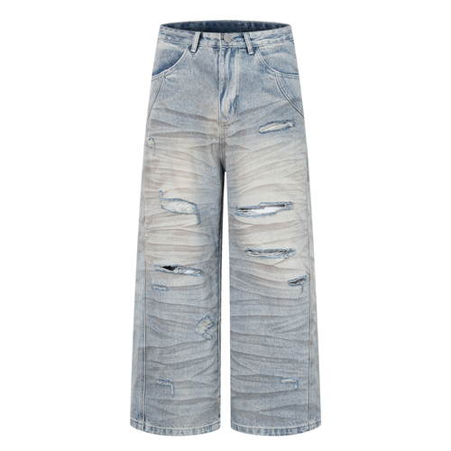 Madxmarx Heavy Whisker Destroyed Wide-Leg Jeans - XS / Blau