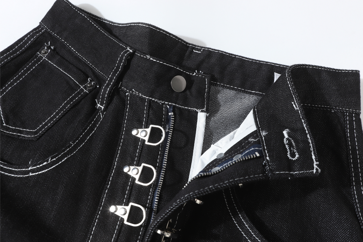 Madxmarx Buckle Detail Wide-Leg Denim Pants