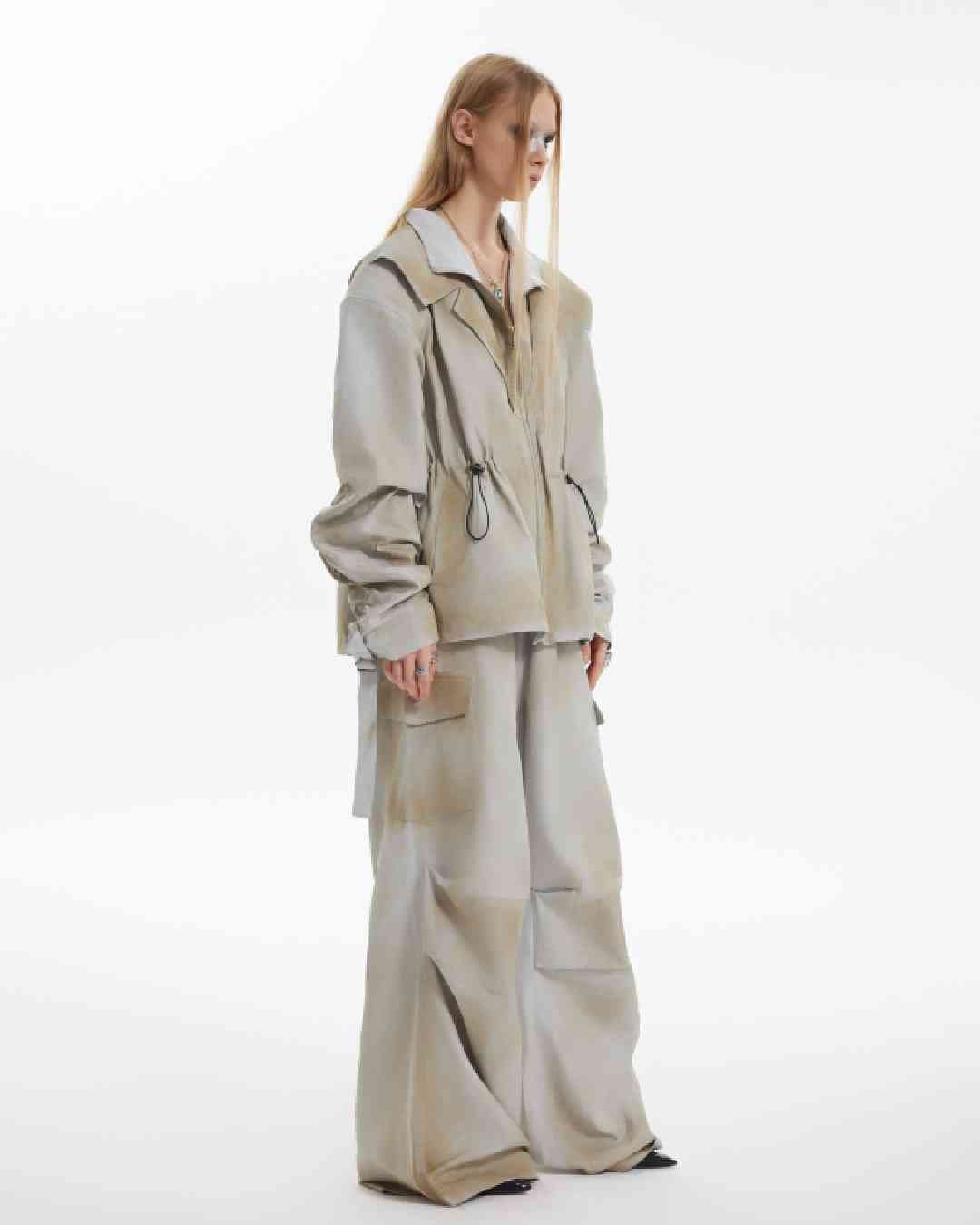 Fake Layered Design Sporty Jacket & Wide Leg Pants Setup