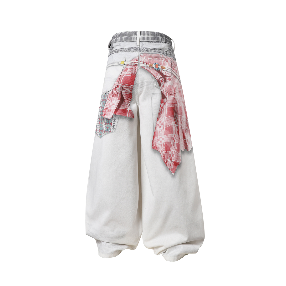 Pantalon en jean patchwork à double taille Madxmarx