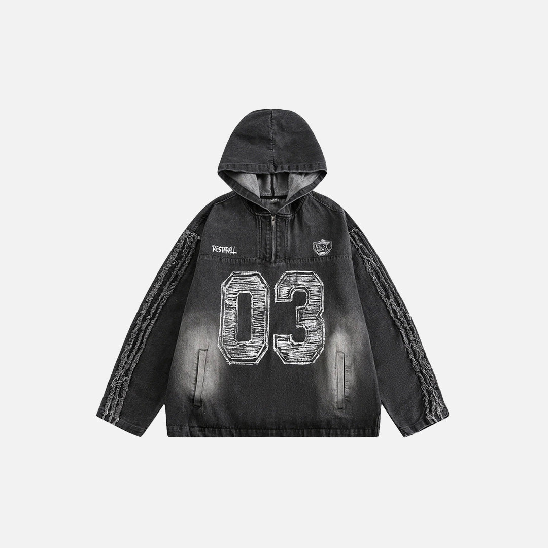 Embroidered Number Hooded Jacket