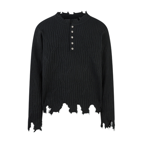 Tricô Henley Canelado Destroyed Madxmarx - M / Preto