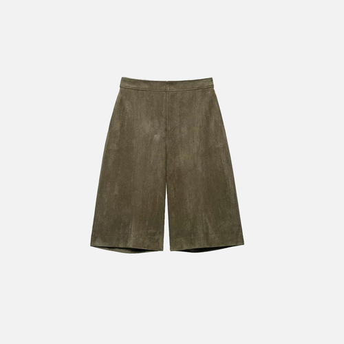 Short Casual de Cintura Alta em Camurça de Verão - Marrom / L