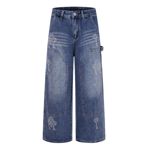 Madxmarx Rhinestone Utility Wide-Leg Jeans - XS / Blue