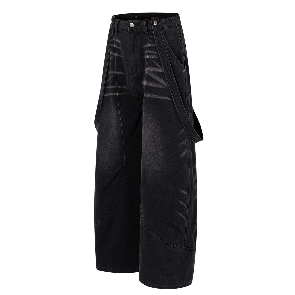 Madxmarx Strap-Detail Washed Wide-Leg Jeans