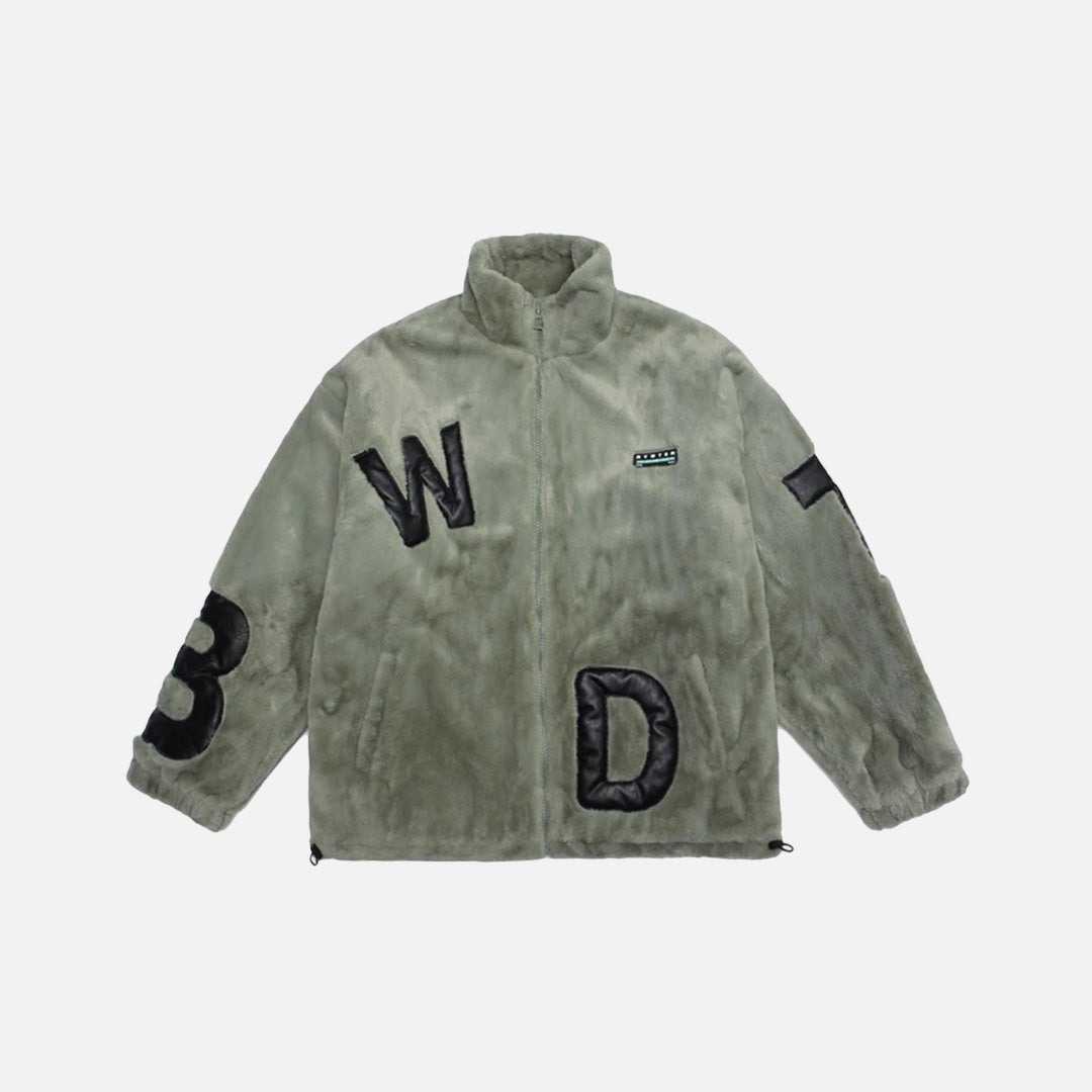 Cozy Letter Patch Fleece Jacket