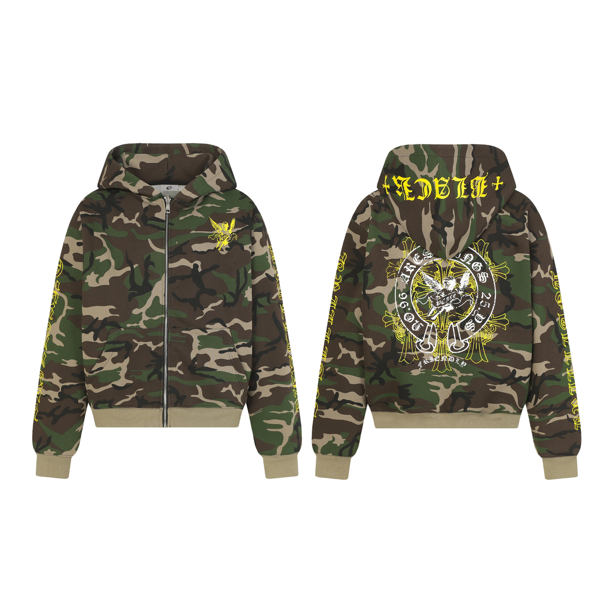 Madxmarx Camo Angel Graphic Zip Hoodie