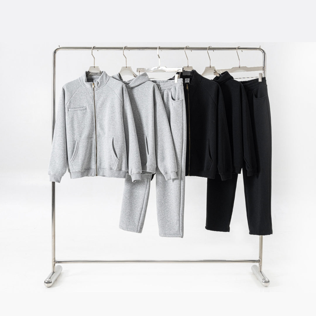 Sporty Zipper Jacket & Hoodie & Sweatpants Setup