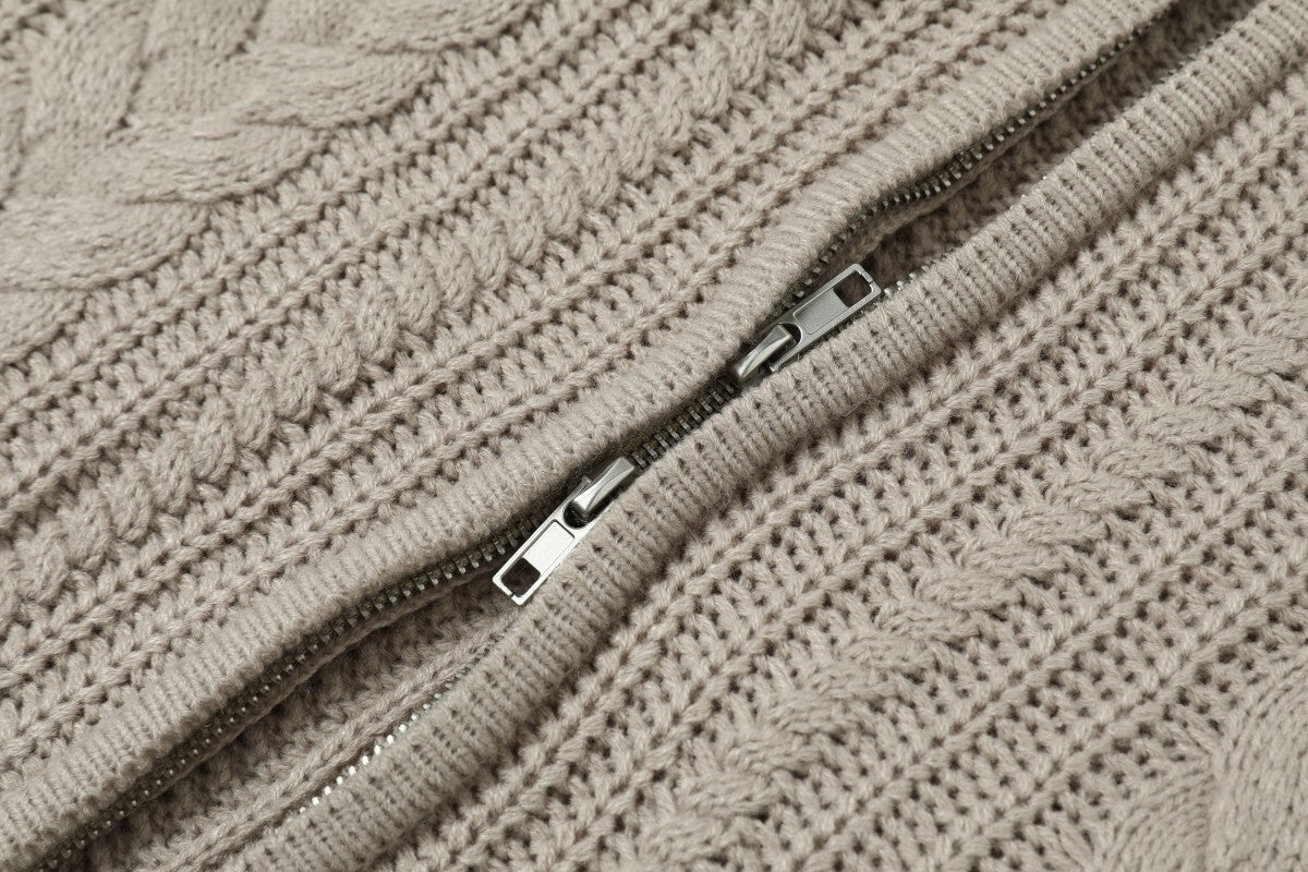 Madxmarx High Neck Cable Knit Zip Sweater