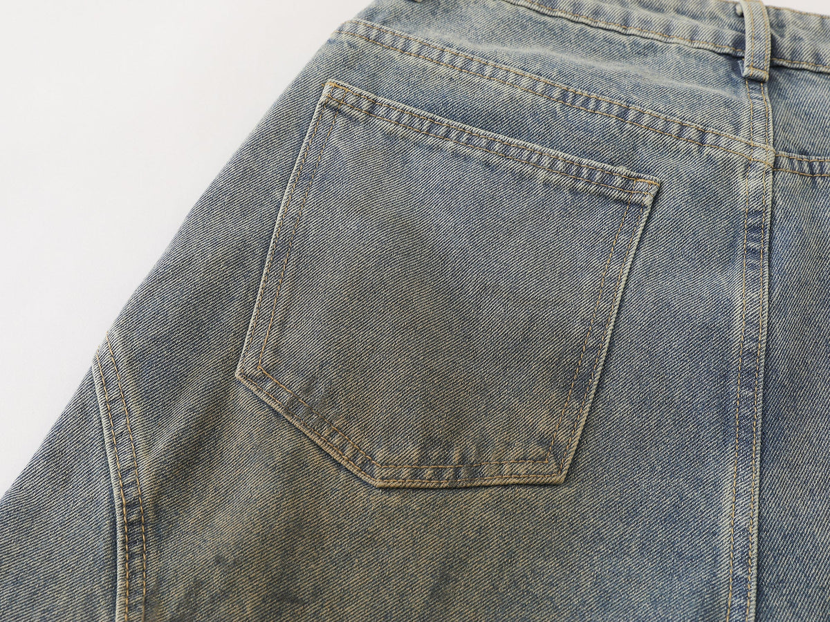 Madxmarx Faded Curved-Panel Wide-Leg Denim Pants