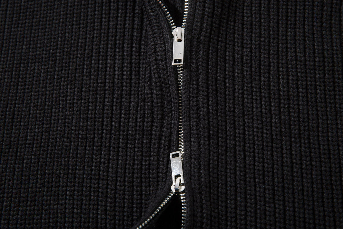 Madxmarx Distressed Zip-Up Knit Cardigan