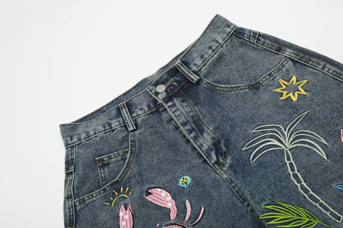 Jean en denim brodé tropical Madxmarx