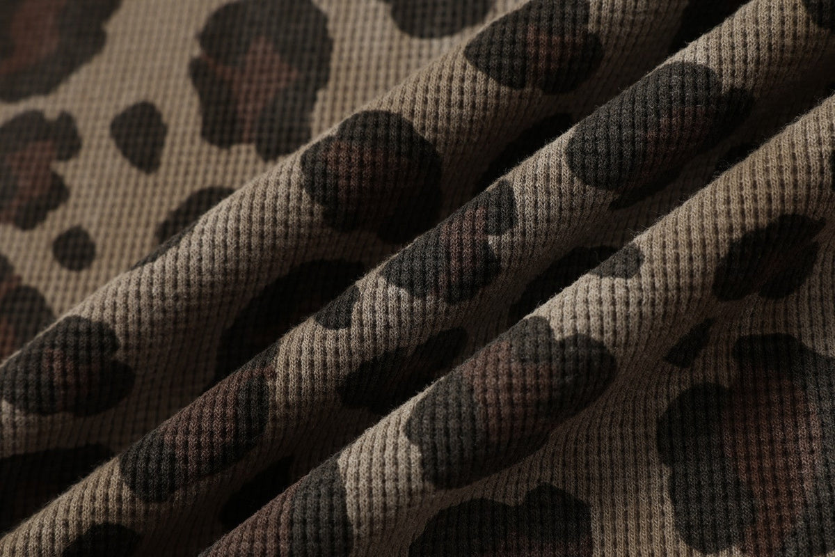 Madxmarx Leopard Print Long Sleeve Polo