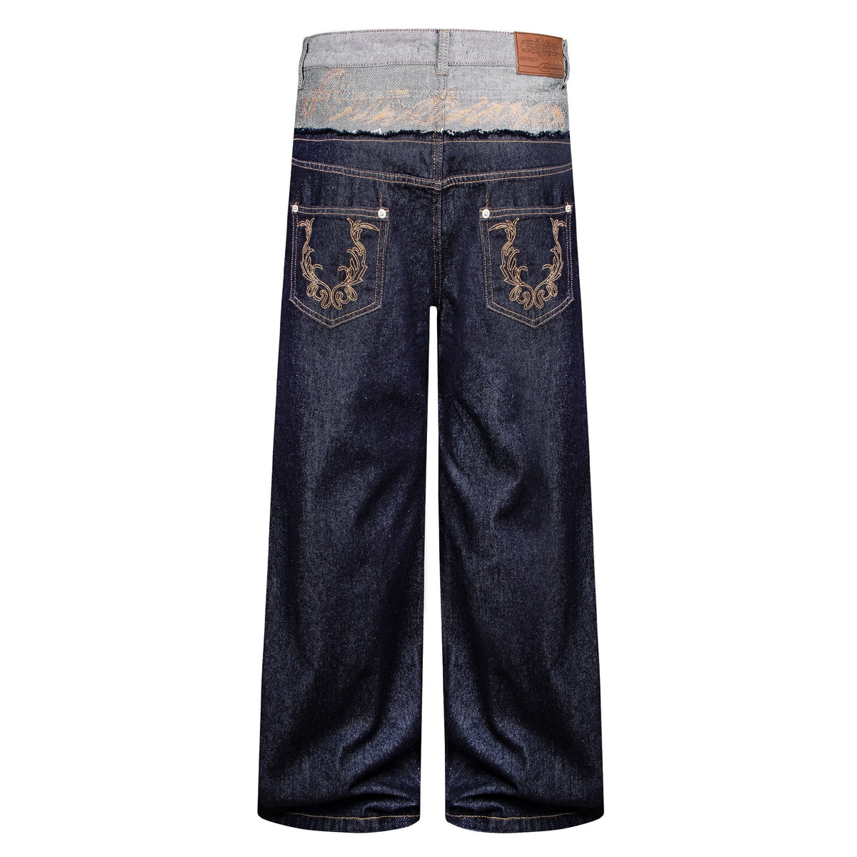 Madxmarx Contrast Waist Embroidered Wide-Leg Jeans