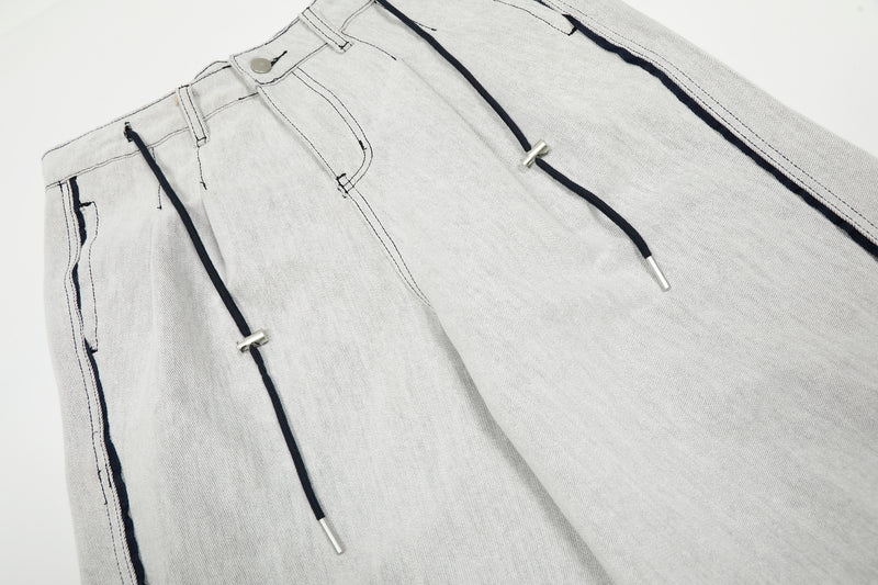 Madxmarx Contrast-Stitch Wide-Leg Denim Pants