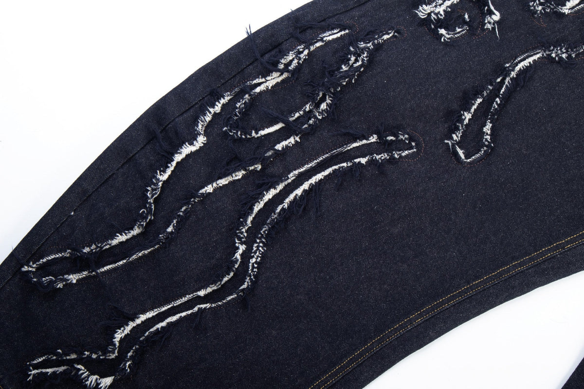 Madxmarx Distressed Flame Stitch Baggy Jeans