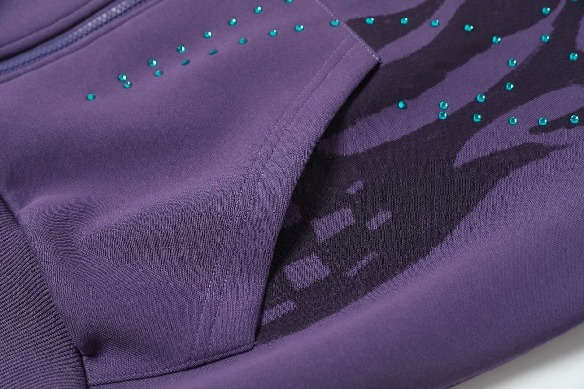 Madxmarx Flame Print Rhinestone Zip-Up Hoodie