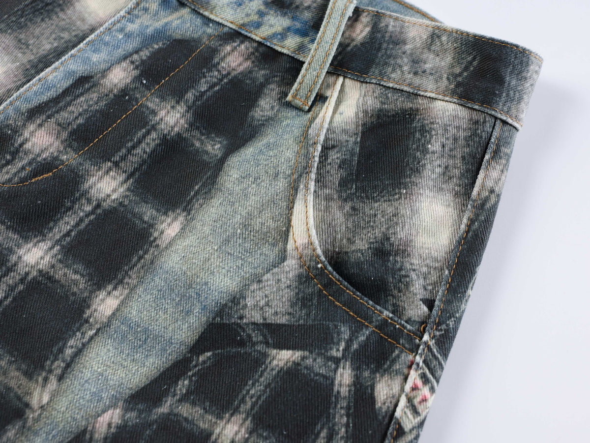 Jeans tipo globo de parches de franela en capas de Madxmarx