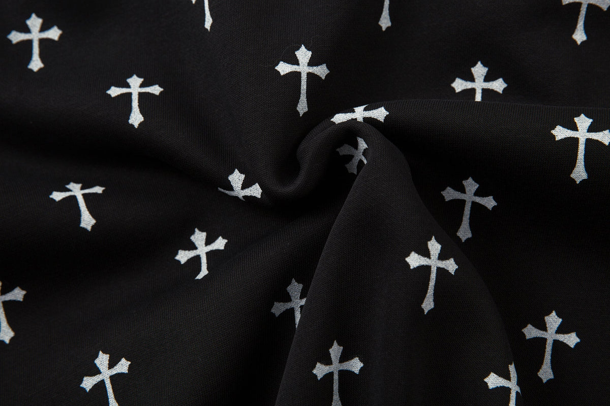 Madxmarx Cross Print Faux Fur Hooded Jacket