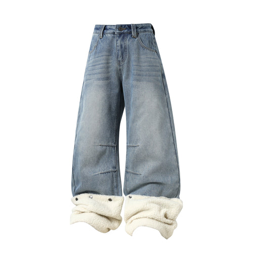 Madxmarx Fleece-Lined Stacked Denim Pants - XS / Blue